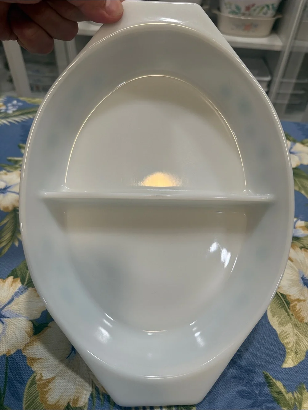 Pyrex White Milk Glass Snowflake Divided Casserole Dish with Clear Glass Lid